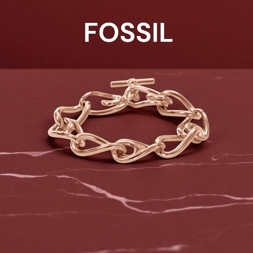 FOSSIL Rose Gold Chain Link/ Toggle Bracelet made of Stainless Steel EUC